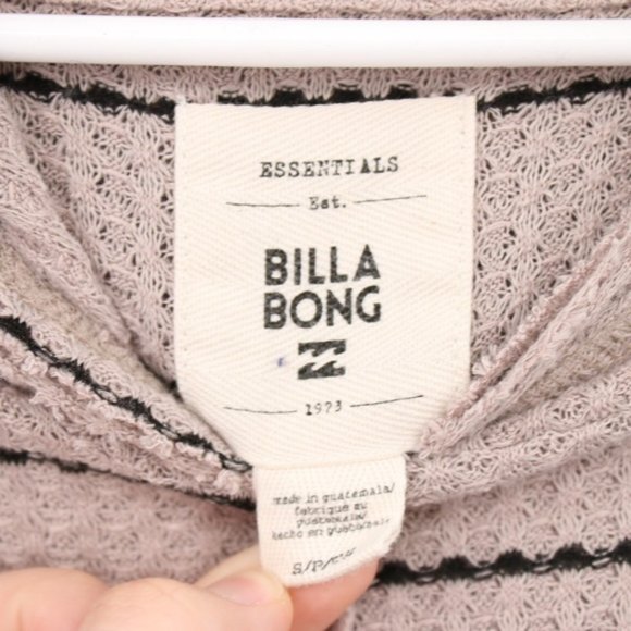 Billabong Waffle Knit Striped Beige Pullover Hooded Sweatshirt Surfer Size S - Picture 5 of 6